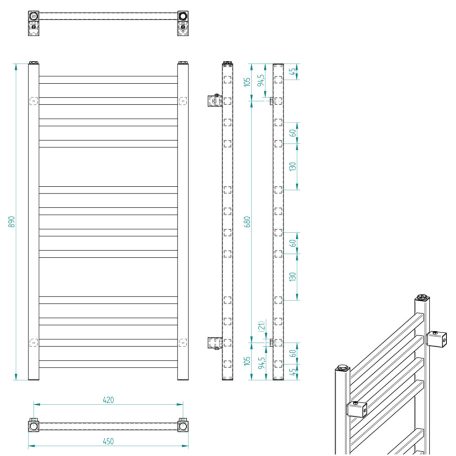 SAPHO METRO fürdőszobai radiátor, 450x890 mm, 239W, króm 