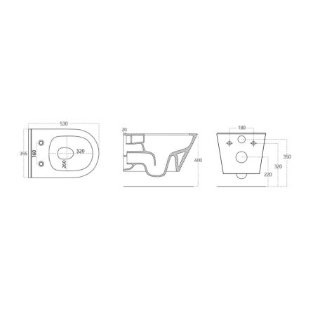 SAPHO AVVA RIMLESS fali WC, 56x37cm