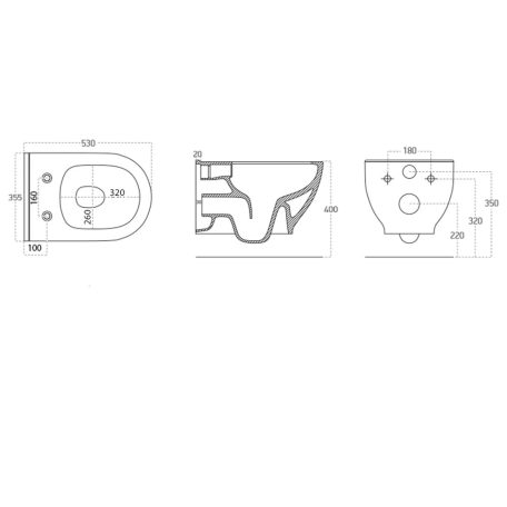 SAPHO BRILLA RIMLESS fali WC beépített bidézuhannyal, 36,5x53cm 