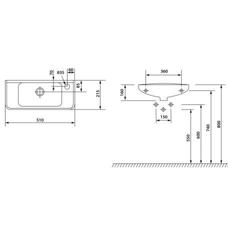 10TP70051 AQUALINE SMALL Mosdó 51x22 cm