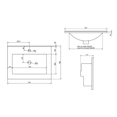 SAPHO SLIM mosdó, 60x1,6x46cm