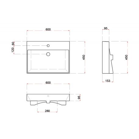 SAPHO KARE kerámiamosdó, 60x46cm