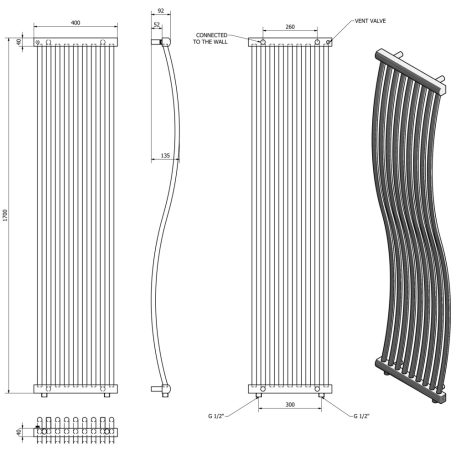 SAPHO ONDA fürdőszobai radiátor, 400x1700 mm, 425W, króm