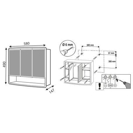 84132 AQUALINE LYMO tükrösszekrény 59x54x17,5 cm, világítás nélkül, fehér