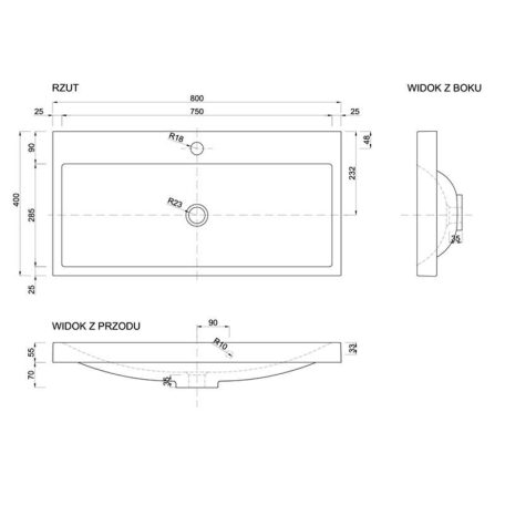 Defra OLEX 80 Műmárvány mosdó, 80x40x5,5 cm