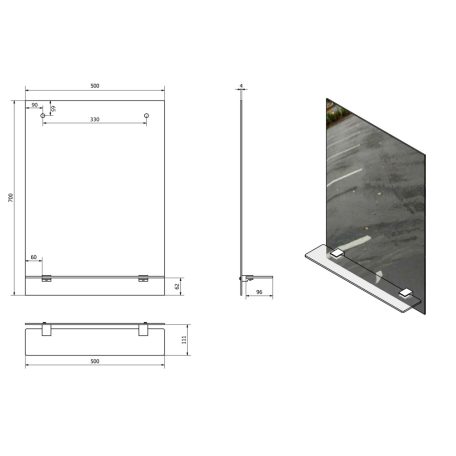 22429 AQUALINE Tükör 50x70 furattal