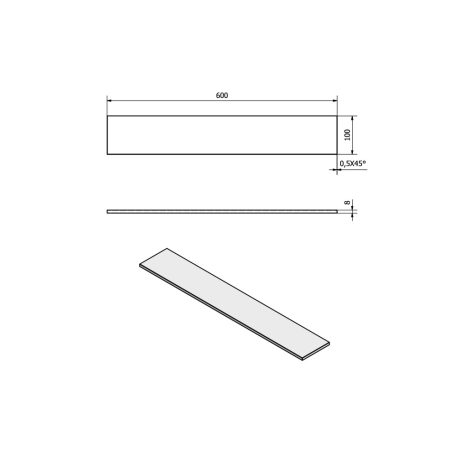 22482 Polc, edzett üveg, 600x100x8 mm