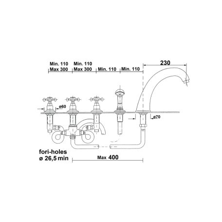 SAPHO REITANO ANTEA 5 részes kádperemre szerelhető kádtöltő csaptelep, króm 