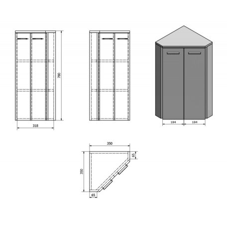 SAPHO AQUALINE ZOJA/KERAMIA FRESH álló sarokszekrény, 35x78x35cm, fehér