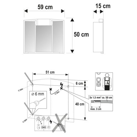 541202 AQUALINE ANGY tükrösszekrény 59x50x15 fehér, műanyag