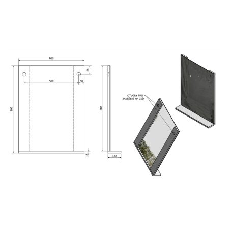 57397 AQUALINE BETA tükör polccal 60x80x12cm