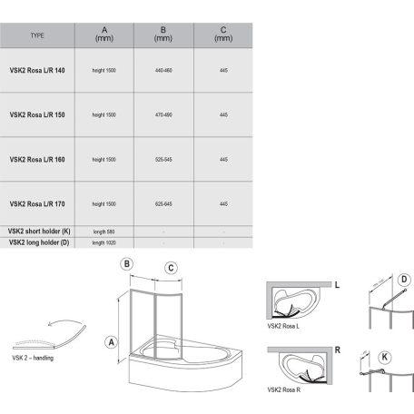 Ravak Kádparaván VSK2 ROSA II 170  balos Transparent