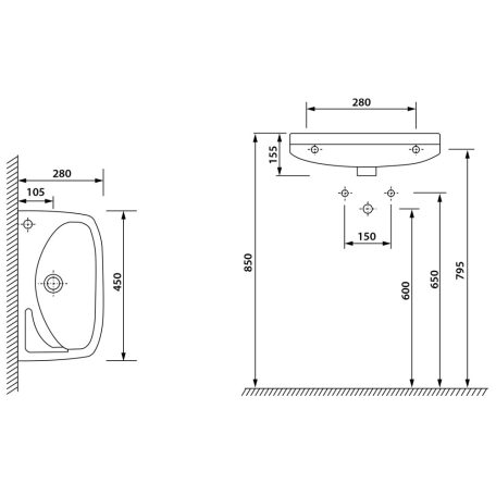91451 AQUALINE SMALL Mosdó 45x28 cm