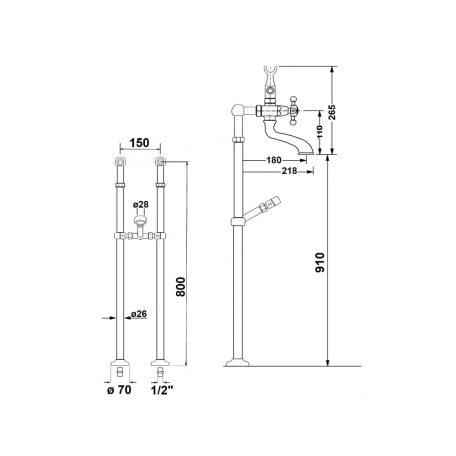 SAPHO REITANO ANTEA Térben álló csaptelep láb (pár), bronz 