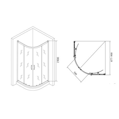 SAPHO GELCO SIGMA íves zuhanykabin 90x90 cm, transzparent üveg, dupla eltolható ajtó