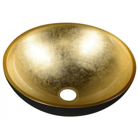 SAPHO MURANO BLACK-GOLD üvegmosdó, átm:40x14cm, arany/fekete