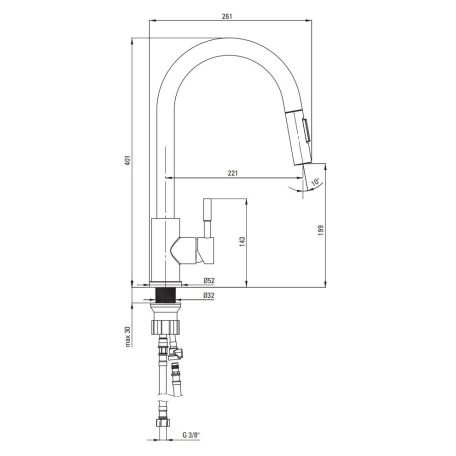 Deante LIMA Konyhai csaptelep, kihúzhatófejes, U-alakú kifolyócsővel, fekete