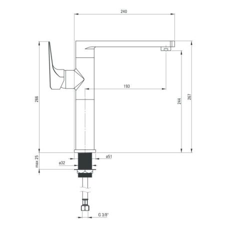Deante GARDENIA Mosogató csaptelep, szögletes kifolyócsővel, króm
