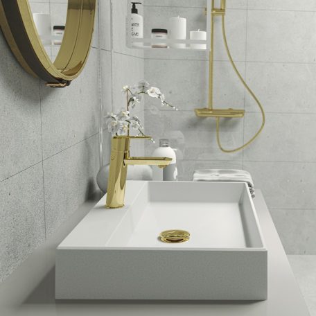 DEANTE ARNIKA WASH BASIN MIXER WITHOUT POP-UP WASTE, GOLD - NEW AUGUST 2021