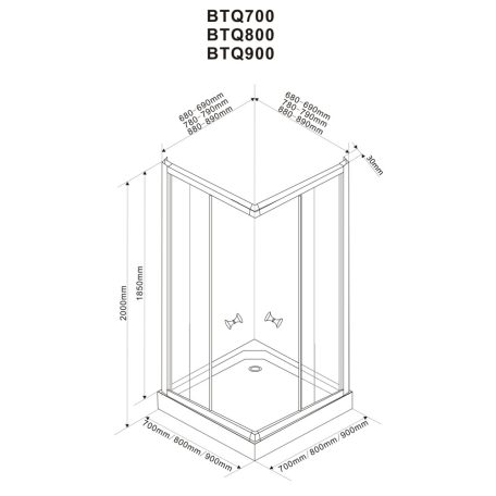 BTQ800 AQUALINE ALAIN szögletes zuhanykabin 800x800 mm, BRICK üveg
