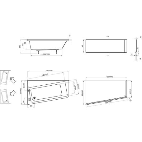 Ravak Akrilkád 10° 170x100 L fehér