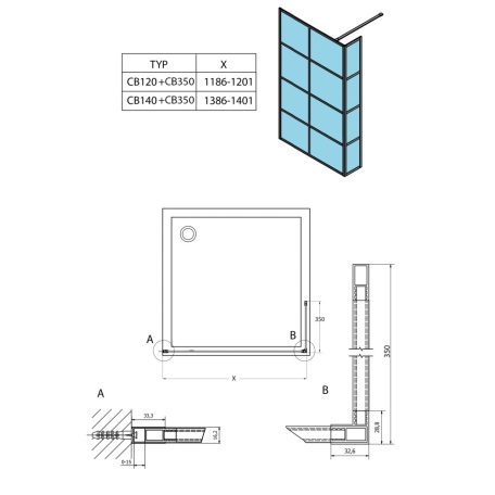 SAPHO GELCO CURE BLACK fix zuhanyfal, 1200mm, matt fekete