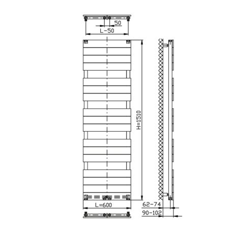 SAPHO AQUALINE BONDI fürdőszobai radiátor, 600x1510mm, Antracit 