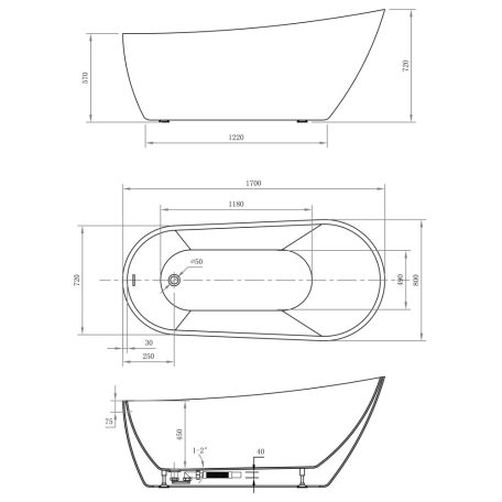 SAPHO AQUALINE TISA szabadonálló kád, 170x80cm, akril