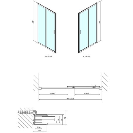 EL1015 EASY LINE zuhanyajtó 1000mm, transzparent üveg