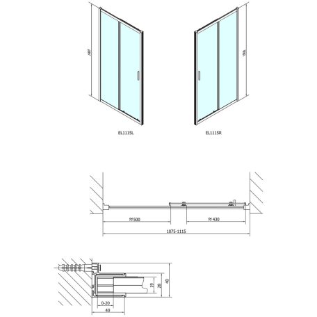 SAPHO POLYSAN EASY LINE zuhanyajtó, 1100mm, transzparent üveg