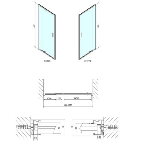 SAPHO POLYSAN EASY LINE nyíló ajtó, állítható, 880-1020mm, transzparent üveg