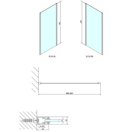 EL3315 EASY LINE oldalfal 900mm, transzparent üveg