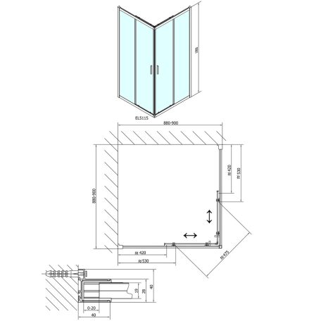 SAPHO POLYSAN EASY LINE szögletes zuhanykabin, 900x900mm, transzparent üveg