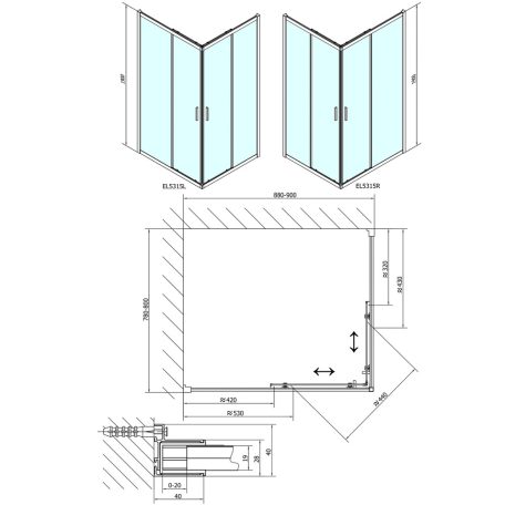 SAPHO POLYSAN EASY LINE szögletes zuhanykabin, 900x800mm, transzparent üveg