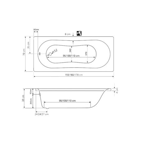 G1570 AQUALINE JIZERA - Akril kád 150x70