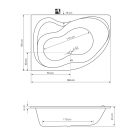 SAPHO AQUALINE CIDLINA kád, láb nélkül, balos, 150x105x45cm, akril