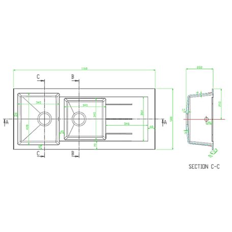 06 GEM61851707 AQUAPANNA Gemini 1+3/4 medence+csepegtetős gránit mosogató 116x50cm FEKETE