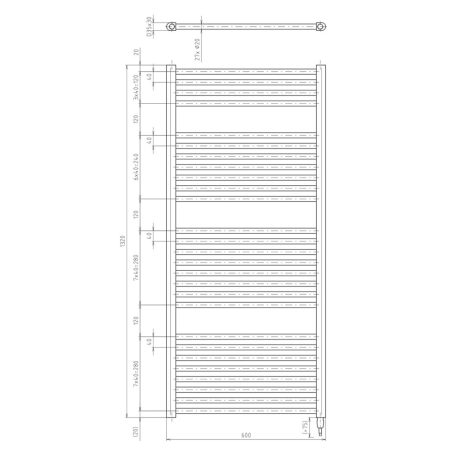 SAPHO AQUALINE DIRECT-E elektromos fürdőszobai radiátor fűtőpatronnal, egyenes, 600x1320mm, 600W, fehér