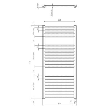 SAPHO AQUALINE DIRECT-E elektromos fürdőszobai radiátor fűtőpatronnal, egyenes, 600x960mm, 400W, fehér