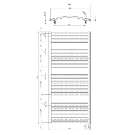 SAPHO AQUALINE ORBIT-E elektromos fürdőszobai radiátor fűtőpatronnal, egyenes, 600x1320mm, 600W, fehér