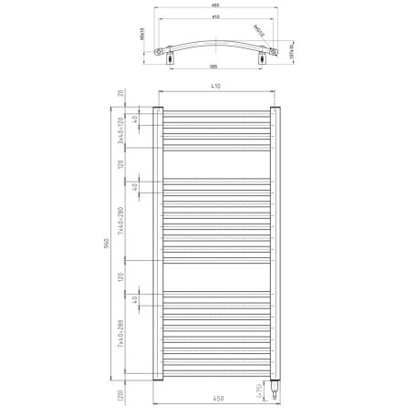 SAPHO AQUALINE ORBIT-E elektromos fürdőszobai radiátor fűtőpatronnal, egyenes, 450x960mm, 300W, fehér