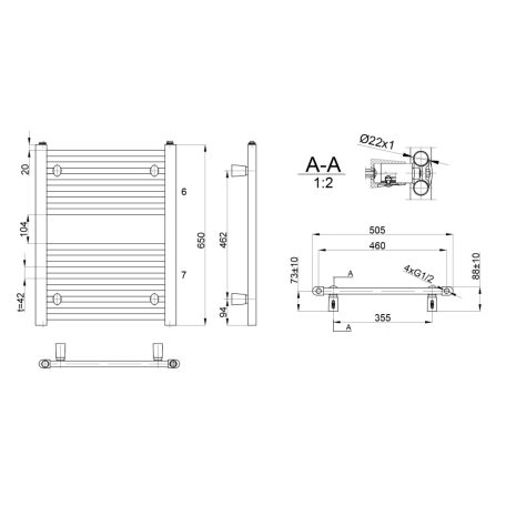 SAPHO AQUALINE DIRECT Fürdőszobai radiátor, egyenes, 500x640mm, fehér