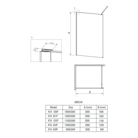 Deante ABELIA Walk-In 900x2000 Zuhanyfal, merevítővel