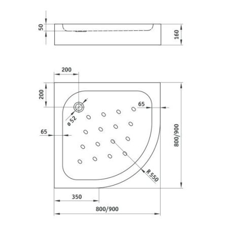 06 KTA054B Deante STANDARD Negyedköríves zuhanytálca 800 mm