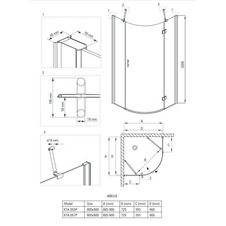 Deante ABELIA Félköríves Zuhanykabin 900x900 mm