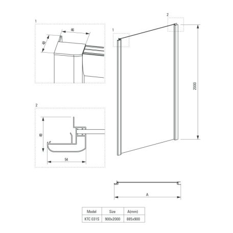 Deante CYNIA oldalfal tolóajtóhoz 90x200cm, króm, Átlátszó, Vízlepergető