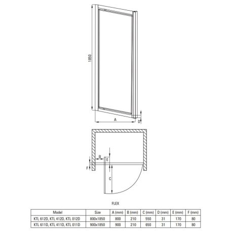 DEANTE FLEX Egyrészes zuhanyajtó, 800x1850 mm, bal-jobb, transparent, króm