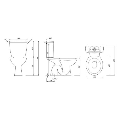 LC2258 AQUALINE MIGUEL WC kombi alsó kifolyású, öblítőtartállyal, króm dual gombos öblítéssel