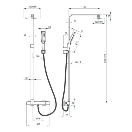 06 NAC017T Abelia Zuhanyrendszer termosztatikus csapteleppel, kézi és fejzuhannyal