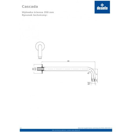 Deante Cascada zuhany kifolyócső, 360mm